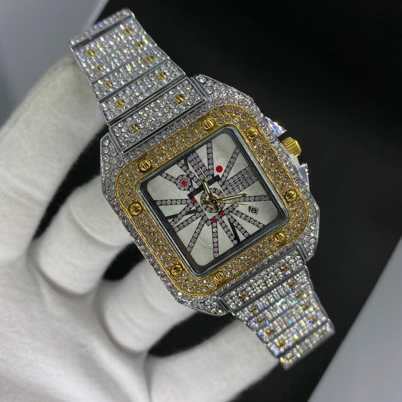 COPY - Luxury Looking Duo Color 18K Plated Full Diamond Watch, Men Bling Hip Ho… - Picture 1 of 6